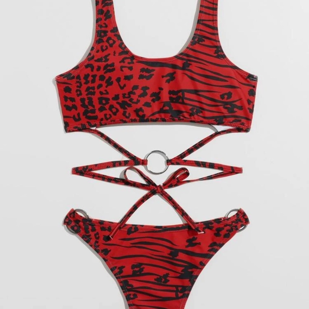 Red Tiger Print Bikini (NEVER WORN) <3